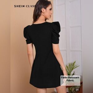 SHEIN Classic Black Puff Sleeve Midi Dress
